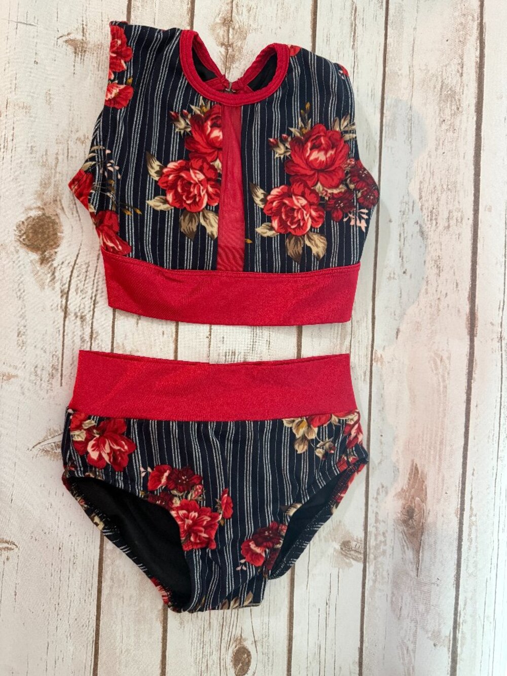 Chelsea B Child Medium Dancewear 2 Piece Floral Crop Top Brief Set